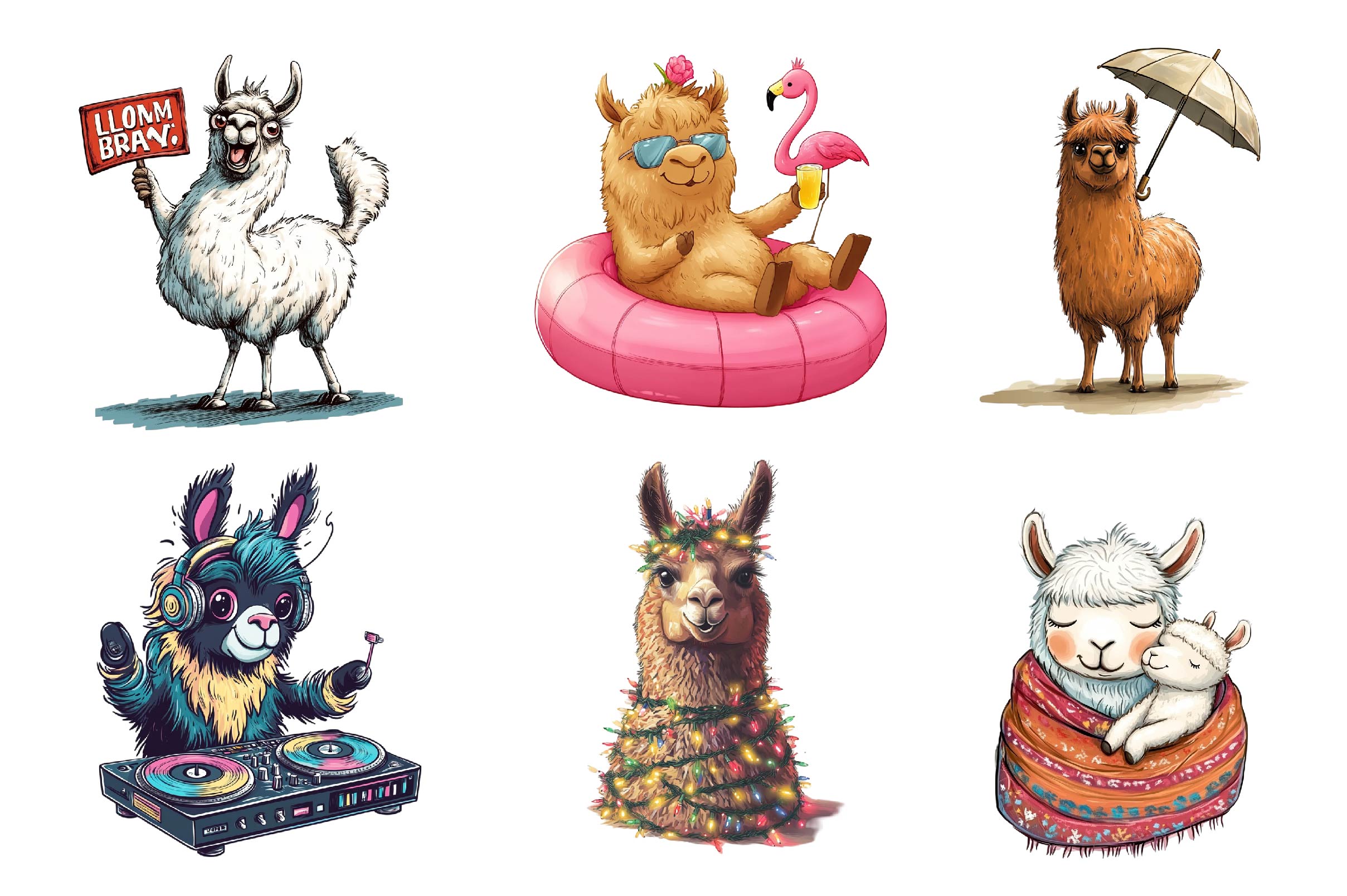 Quirky Funny Llama Clipart Bundle - CraftNest - Digital Crafting and Art