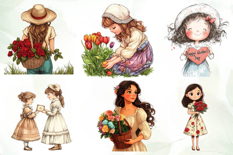 Mothers Day Girl Clipart Bundle - CraftNest - Digital Crafting and Art