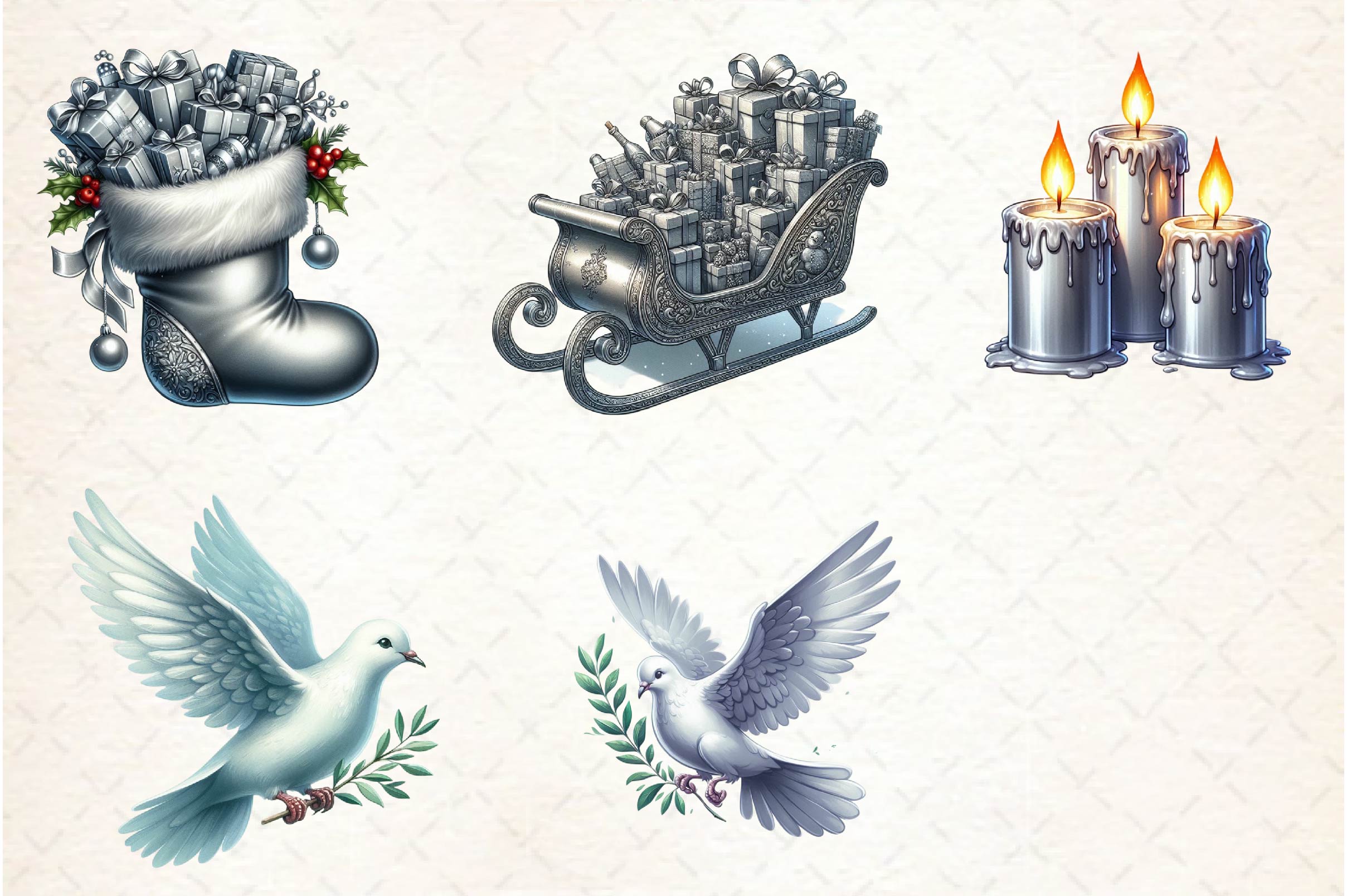 Silver Christmas Clipart Bundle - CraftNest - Digital Crafting and Art