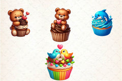 Cute Valentine Animal Cupcake Clipart Bundle - CraftNest - Digital Crafting and Art
