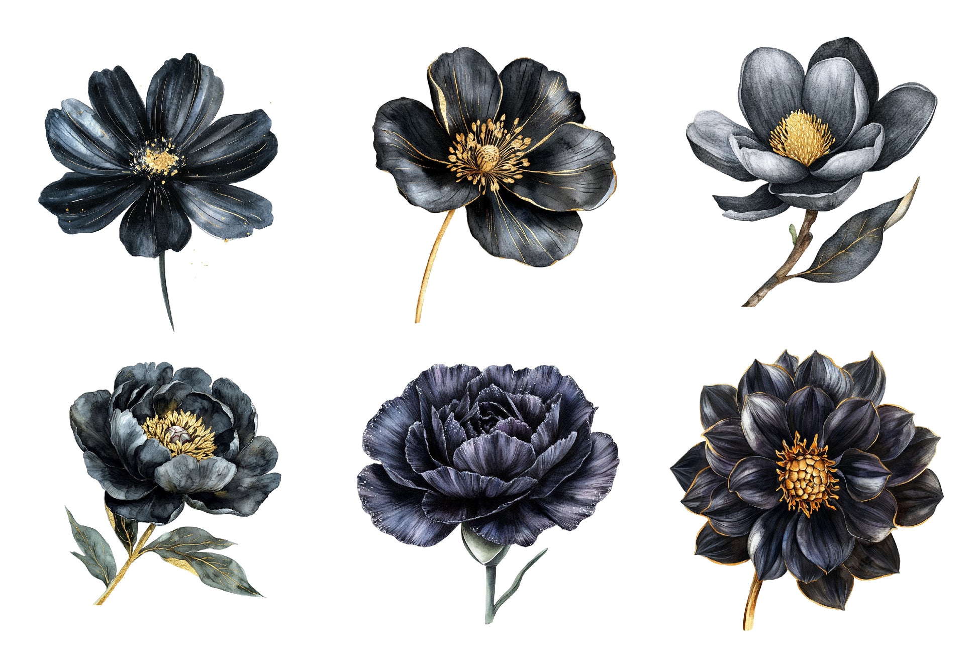 Glitter Luxury Black Spring Flower Clipart Bundle - CraftNest - Digital Crafting and Art