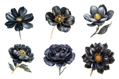 Glitter Luxury Black Spring Flower Clipart Bundle - CraftNest - Digital Crafting and Art