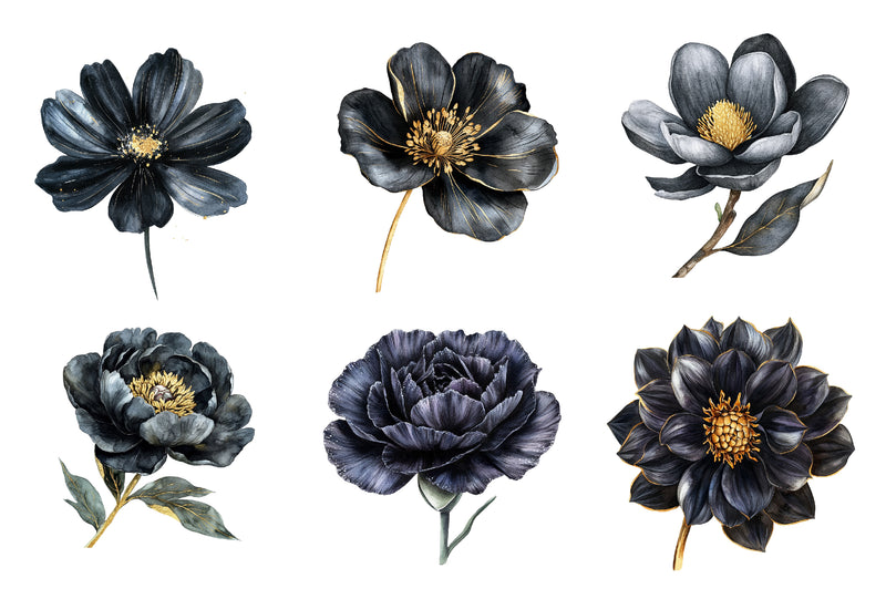 Glitter Luxury Black Spring Flower Clipart Bundle - CraftNest - Digital Crafting and Art