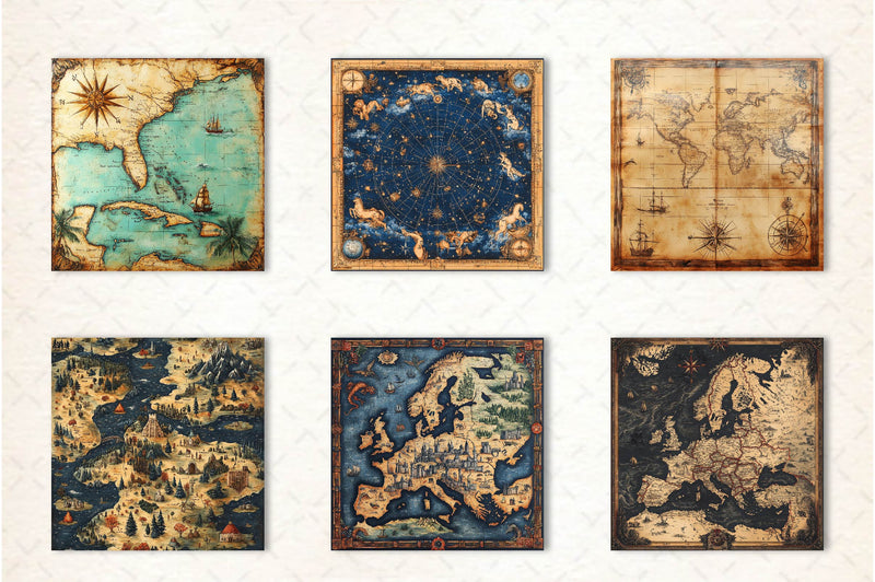 Antique Maps Digital Paper - CraftNest - Digital Crafting and Art