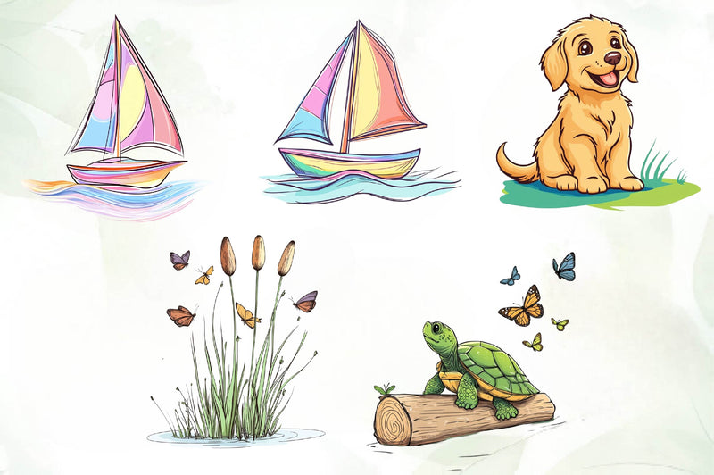 Cute Summer Lake Clipart Bundle - CraftNest - Digital Crafting and Art
