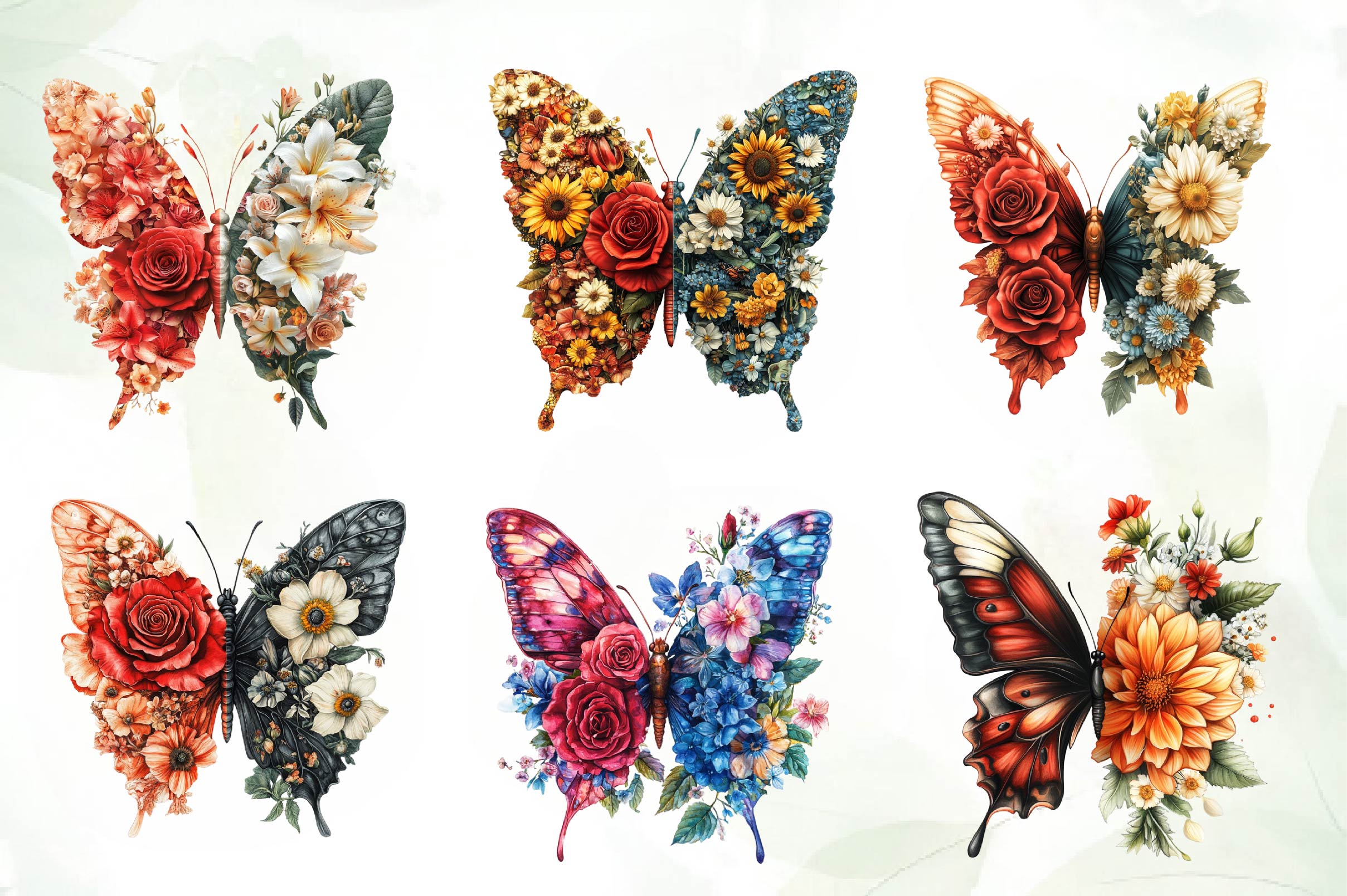 Butterfly Flowers Clipart Bundle - CraftNest - Digital Crafting and Art