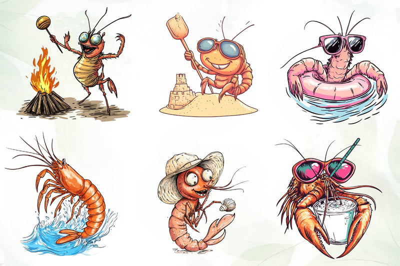 Cute Summer Shrimp Clipart Bundle - CraftNest - Digital Crafting and Art
