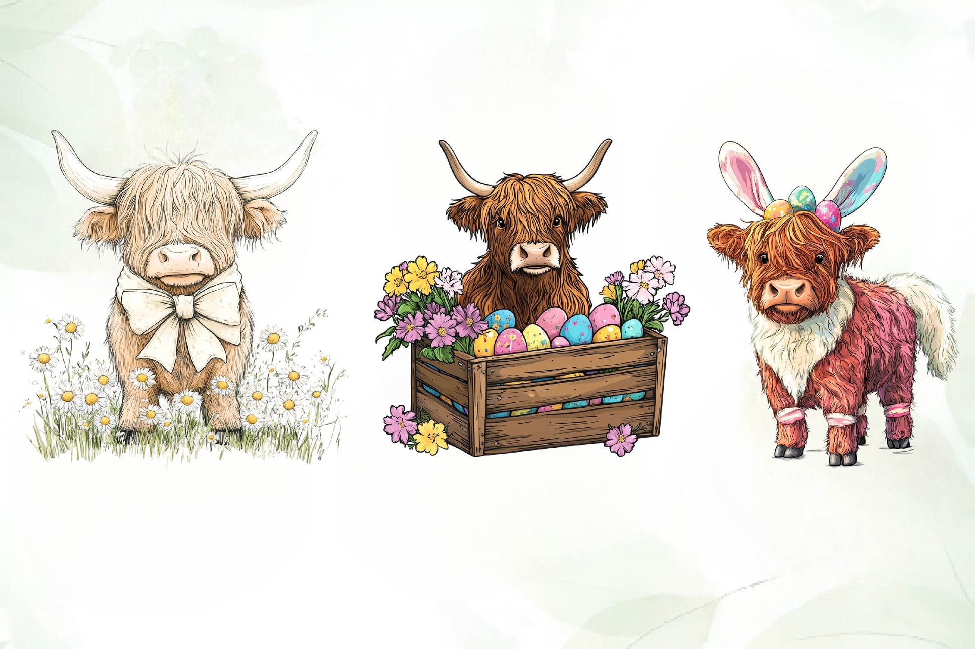 Cute Easter Day Highland Cow Clipart Bundle - CraftNest - Digital Crafting and Art