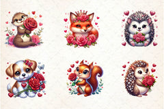 Valentine Animals With Roses Clipart Bundle - CraftNest - Digital Crafting and Art