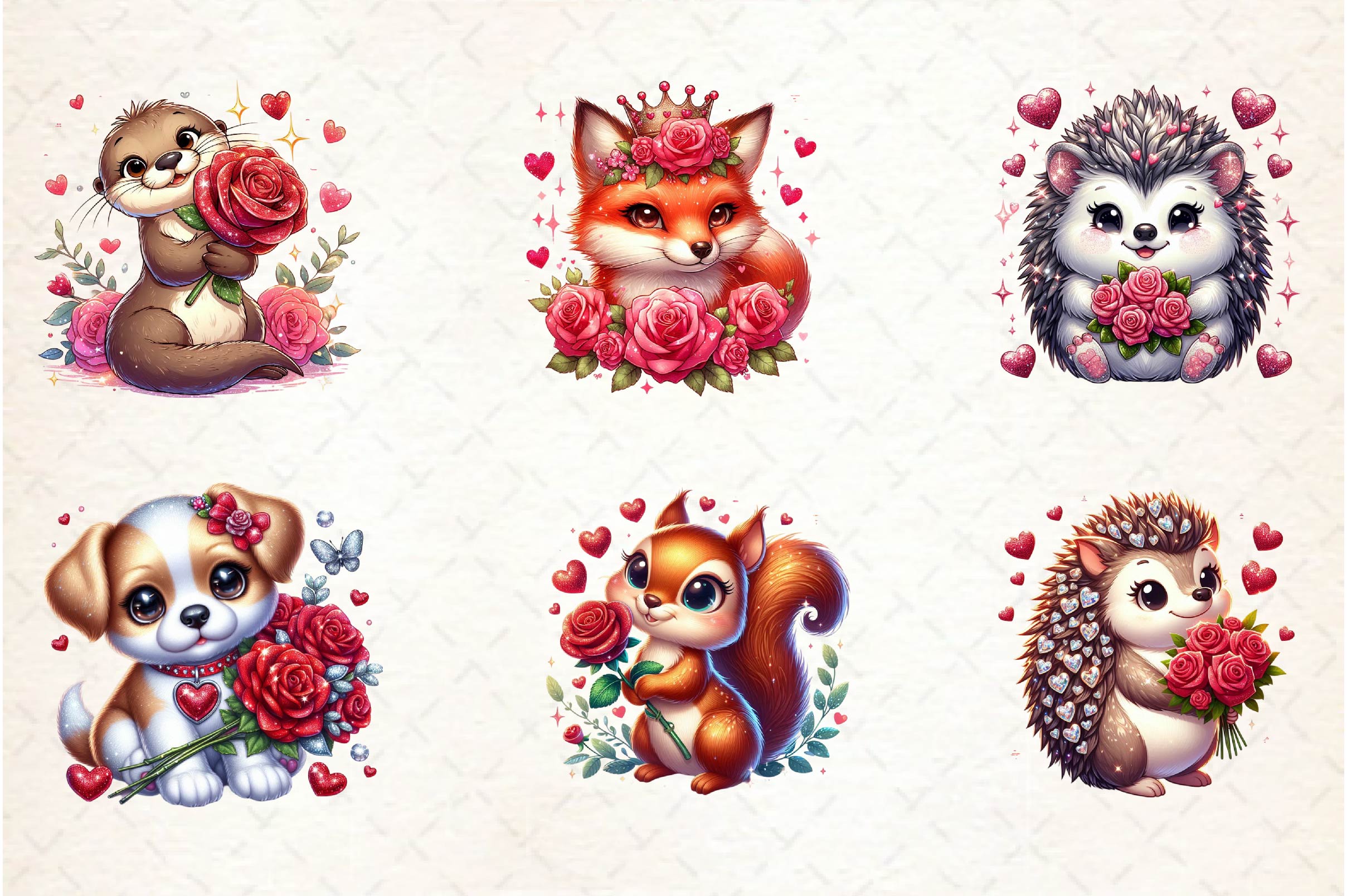 Valentine Animals With Roses Clipart Bundle - CraftNest - Digital Crafting and Art