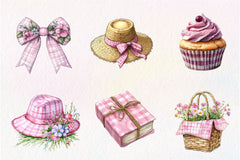 Bohemian Pink Gingham Summer Clipart Bundle - CraftNest - Digital Crafting and Art