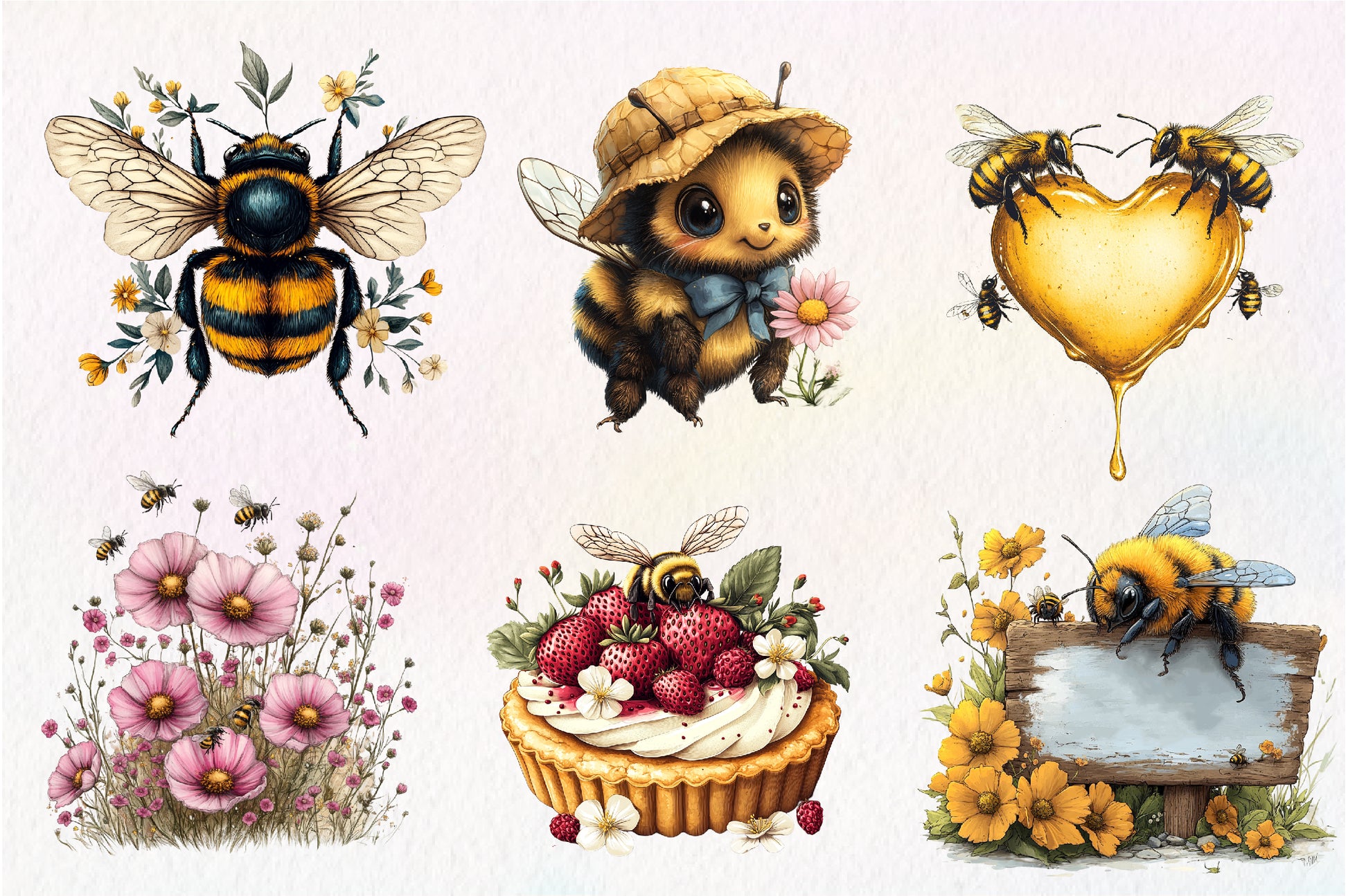 Pink Summer Bees Garden Clipart Bundle - CraftNest - Digital Crafting and Art