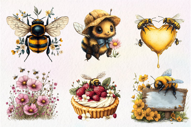 Pink Summer Bees Garden Clipart Bundle - CraftNest - Digital Crafting and Art