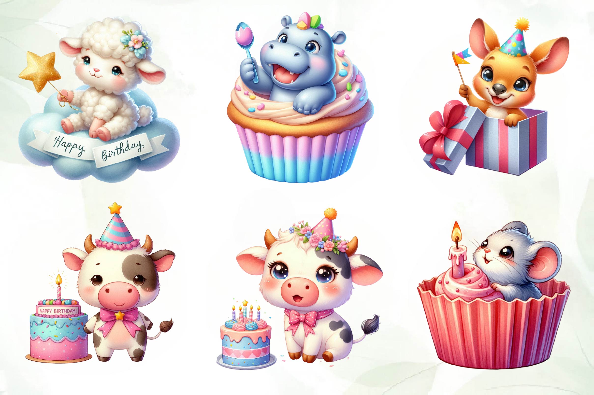 Cute Animals Birthday Water Color Clipart Bundle - CraftNest - Digital Crafting and Art