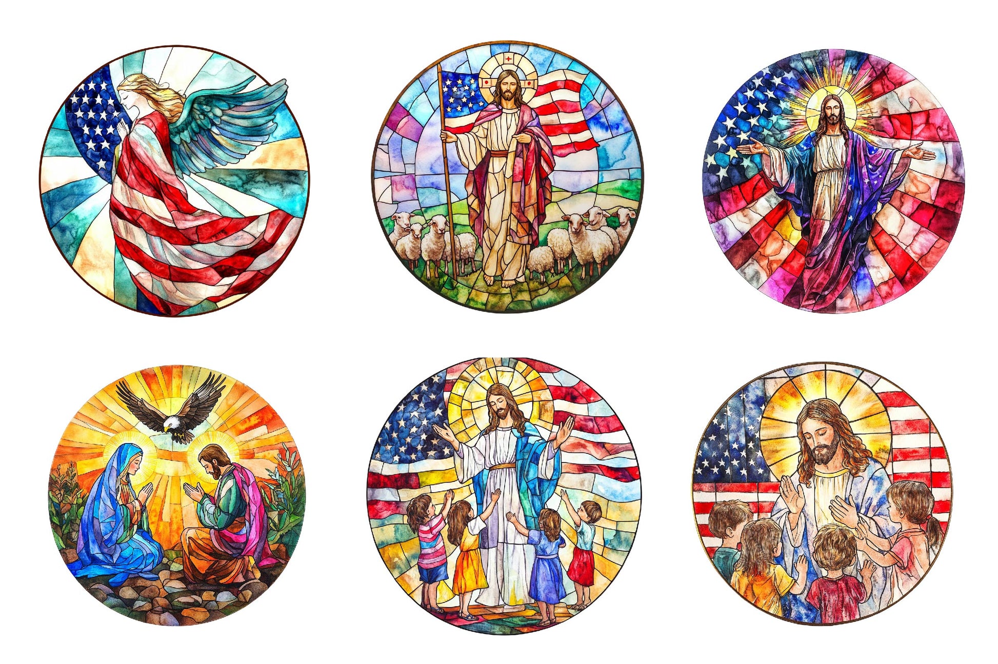 Round Stained Glass 4th Of July Nativity Clipart Bundle - CraftNest - Digital Crafting and Art