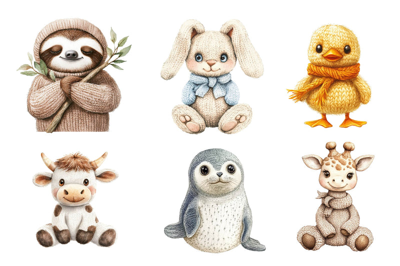 Knitted Plush Baby Animals Clipart Bundle - CraftNest - Digital Crafting and Art