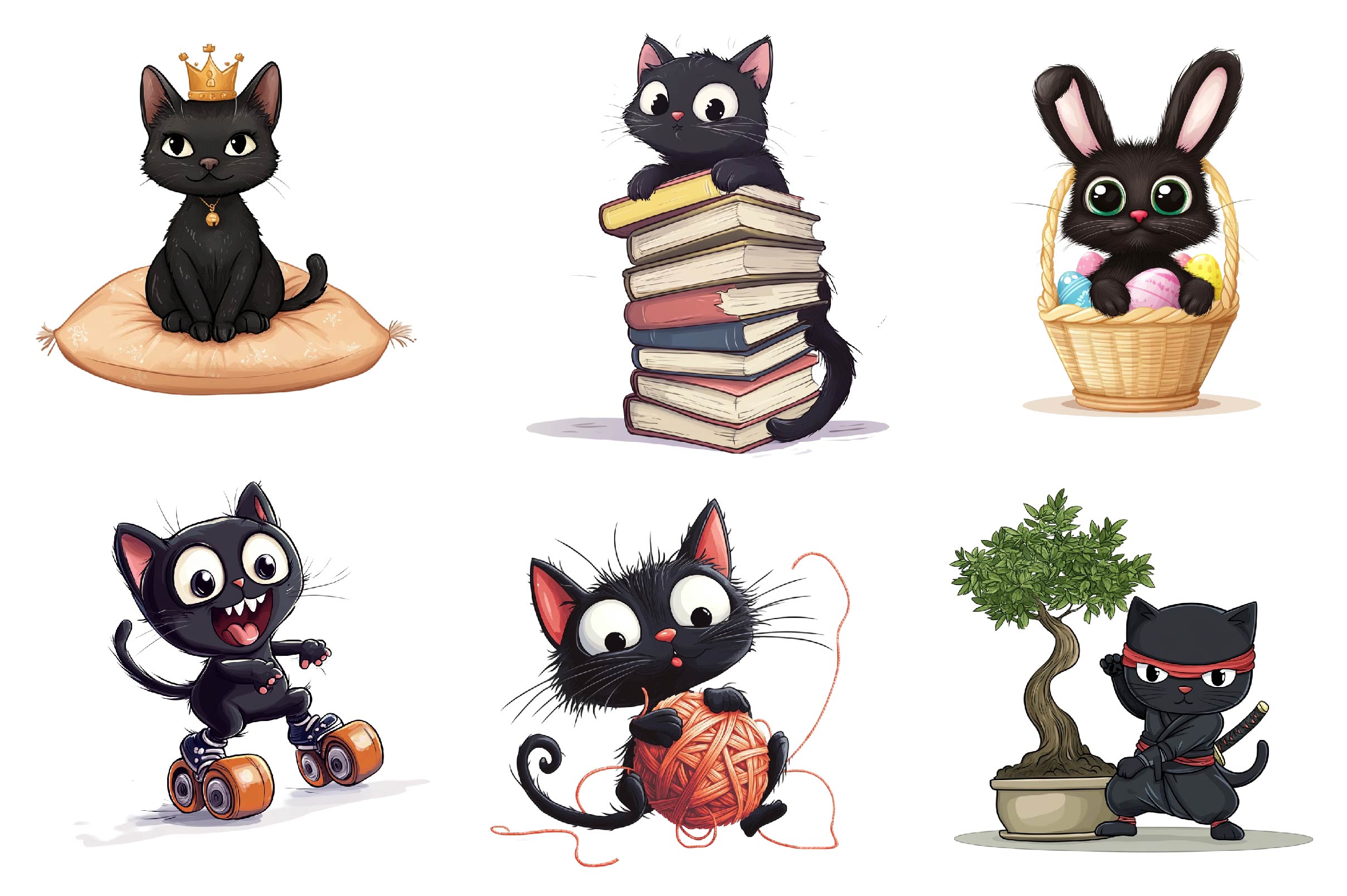 Quirky Funny Black Cat Clipart Bundle - CraftNest - Digital Crafting and Art