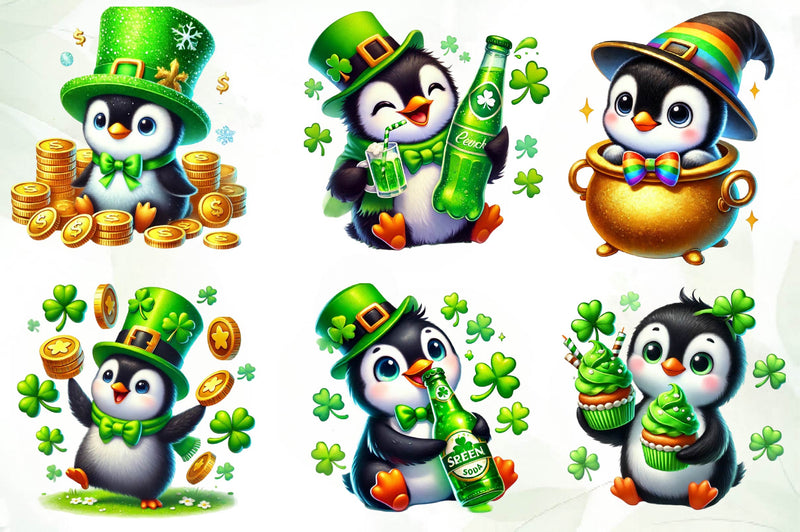 St Patricks Day Cute Penguin Clipart Bundle - CraftNest - Digital Crafting and Art
