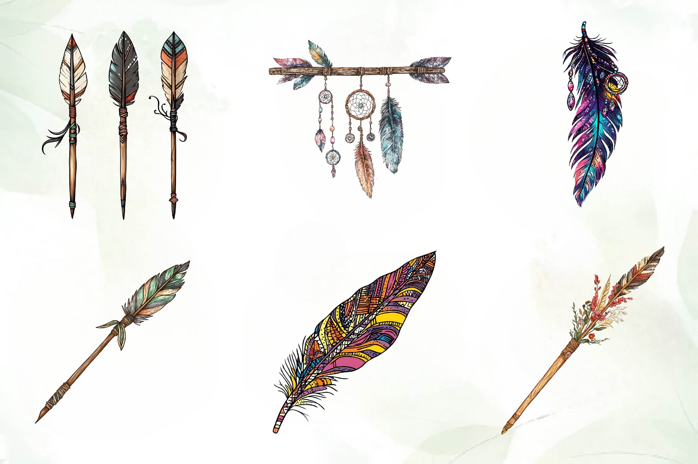 Rustic Boho Feathers & Arrows Clipart Bundle - CraftNest - Digital Crafting and Art