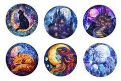Round Moonlit Nights Stained Glass Clipart Bundle - CraftNest - Digital Crafting and Art