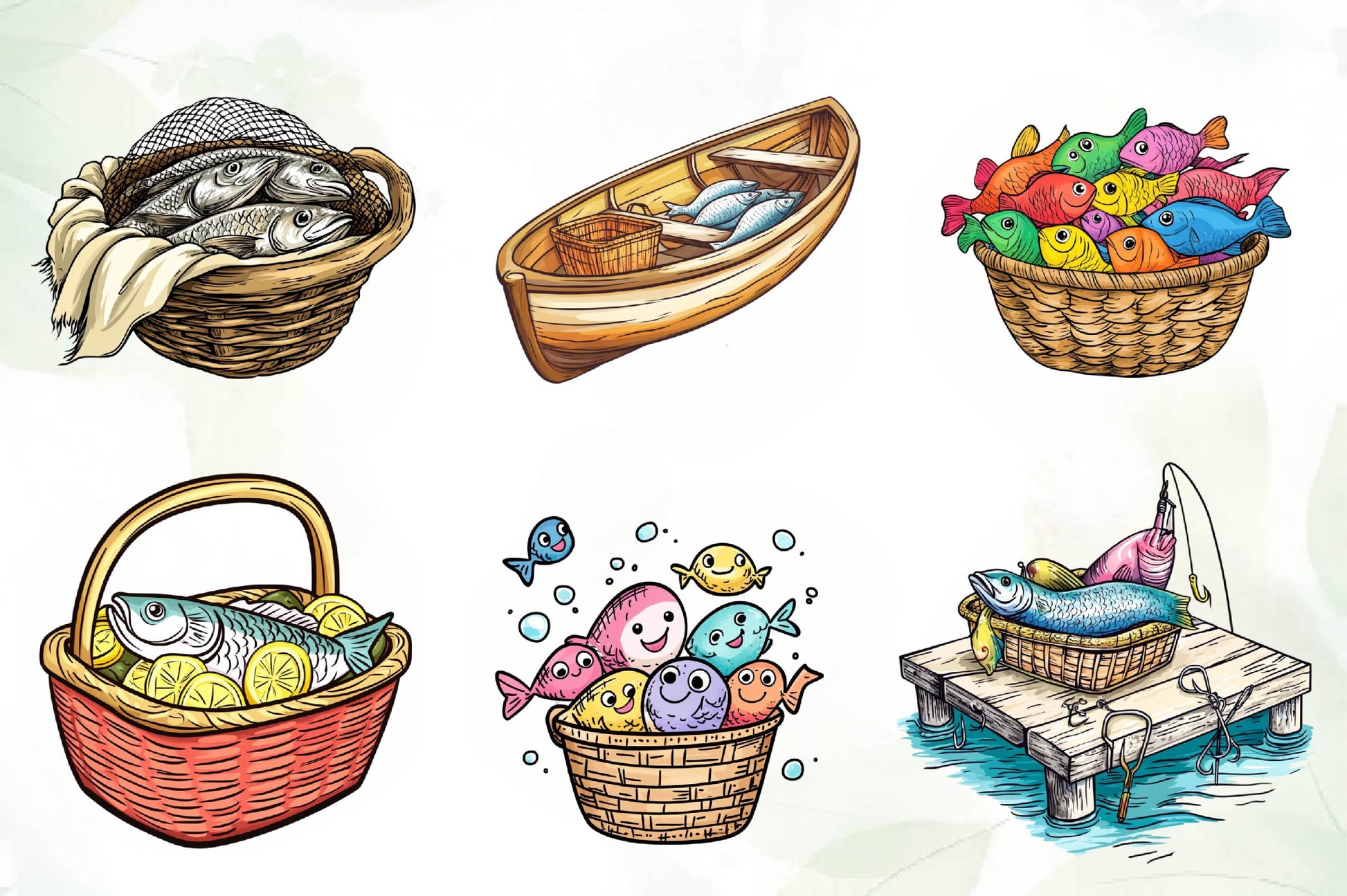 Summer Fish Basket Clipart Bundle - CraftNest - Digital Crafting and Art