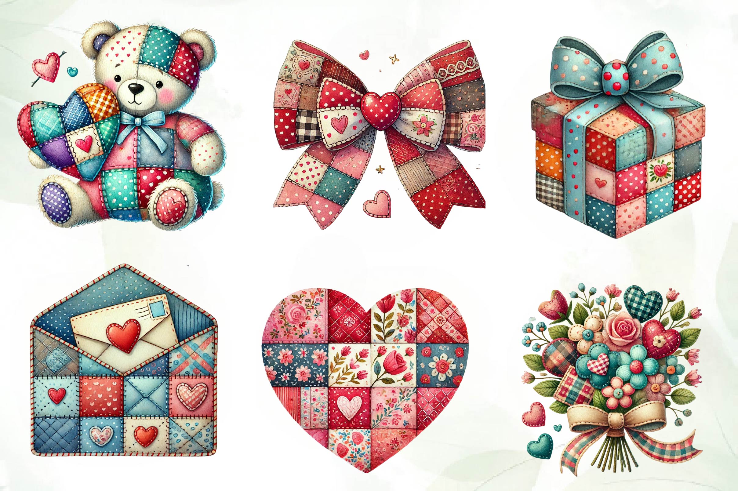 Patchwork Valentines Day Clipart Bundle - CraftNest - Digital Crafting and Art