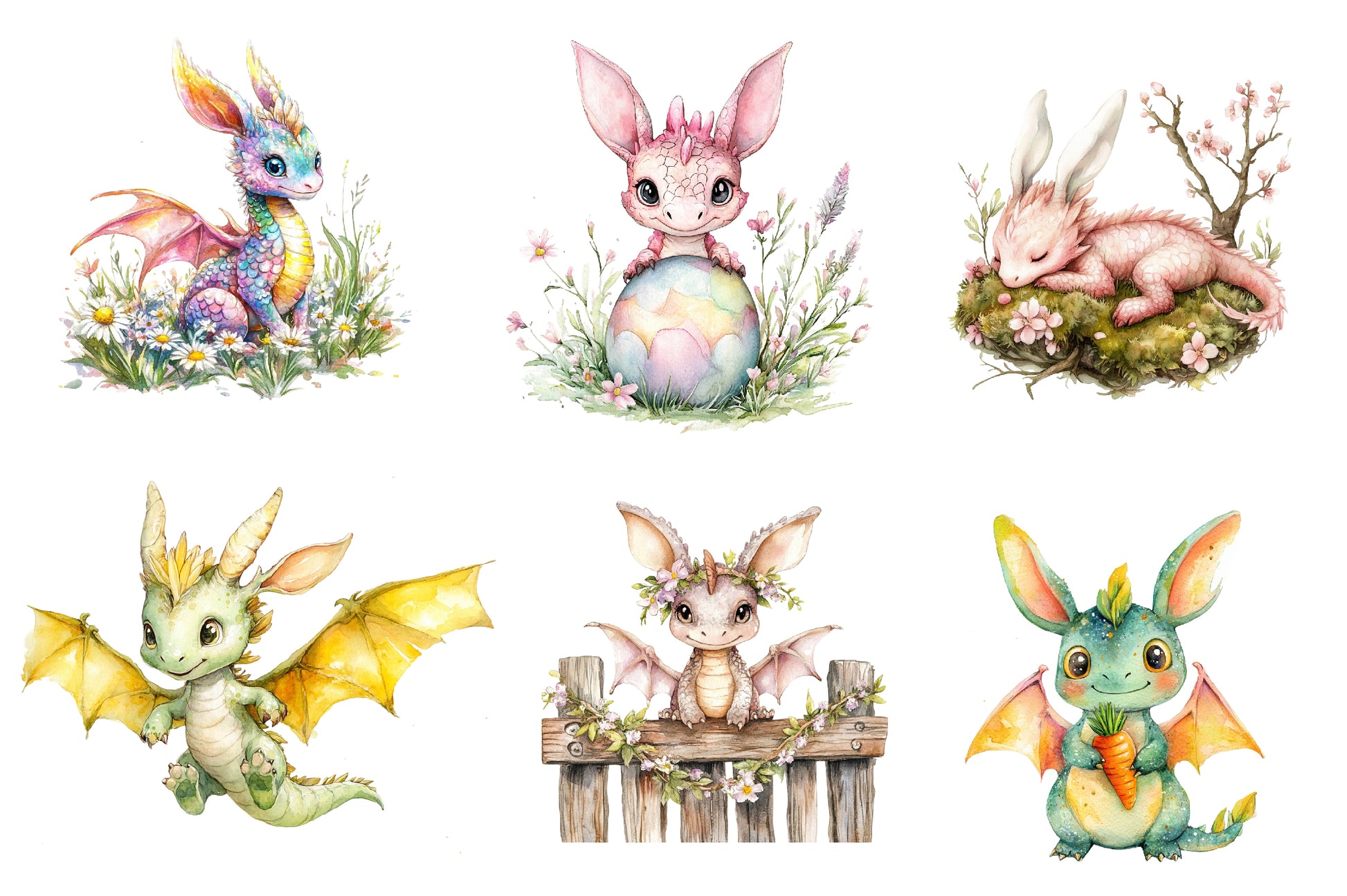 Baby Dragon With Bunny Ears Clipart Bundle - CraftNest - Digital Crafting and Art