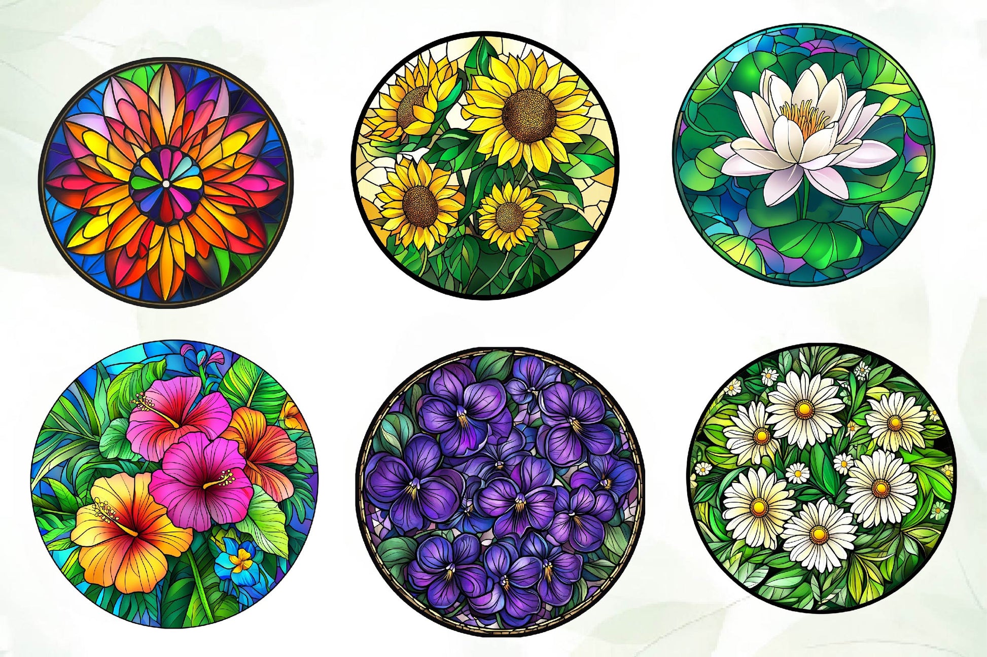 Floral Round Stained Glass Clipart Bundle - CraftNest - Digital Crafting and Art