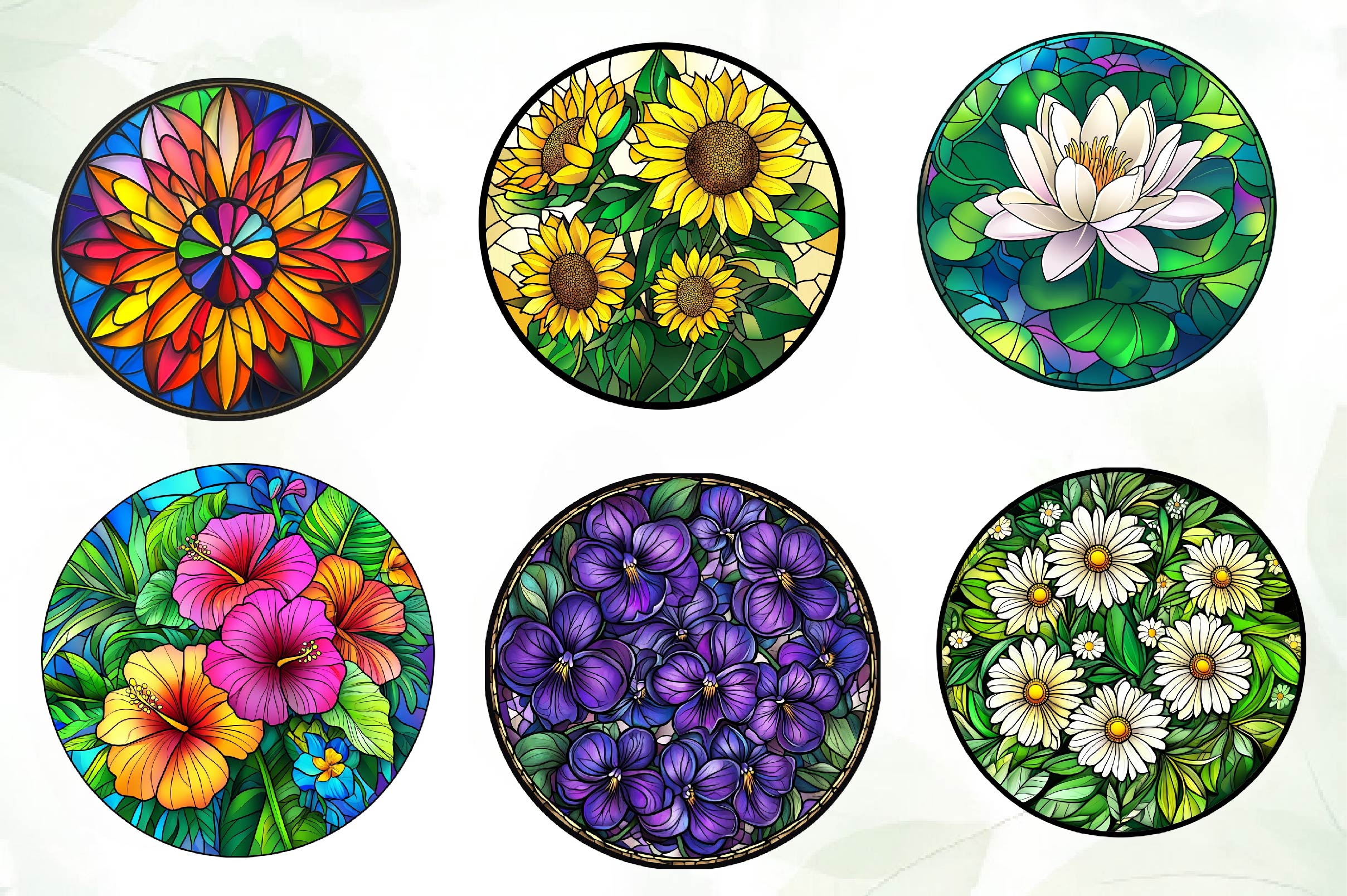 Floral Round Stained Glass Clipart Bundle - CraftNest - Digital Crafting and Art