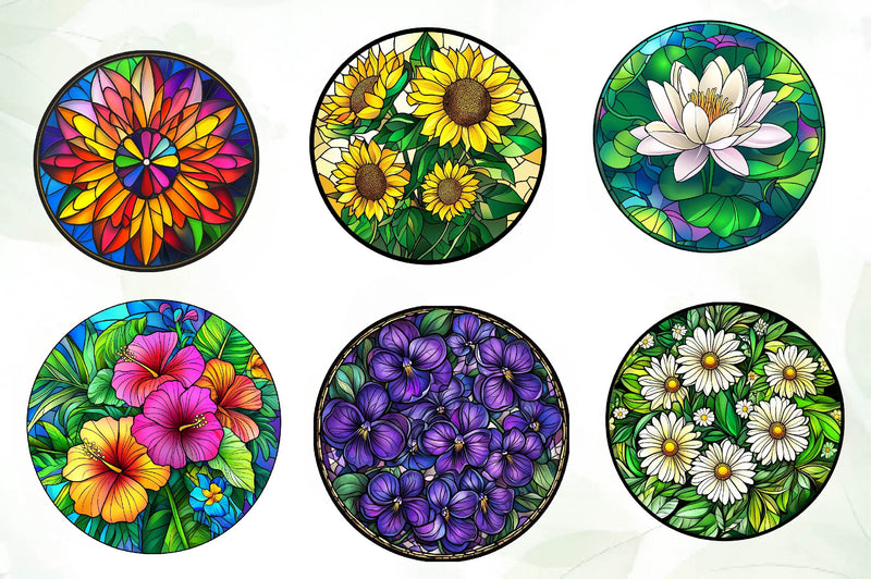 Floral Round Stained Glass Clipart Bundle - CraftNest - Digital Crafting and Art