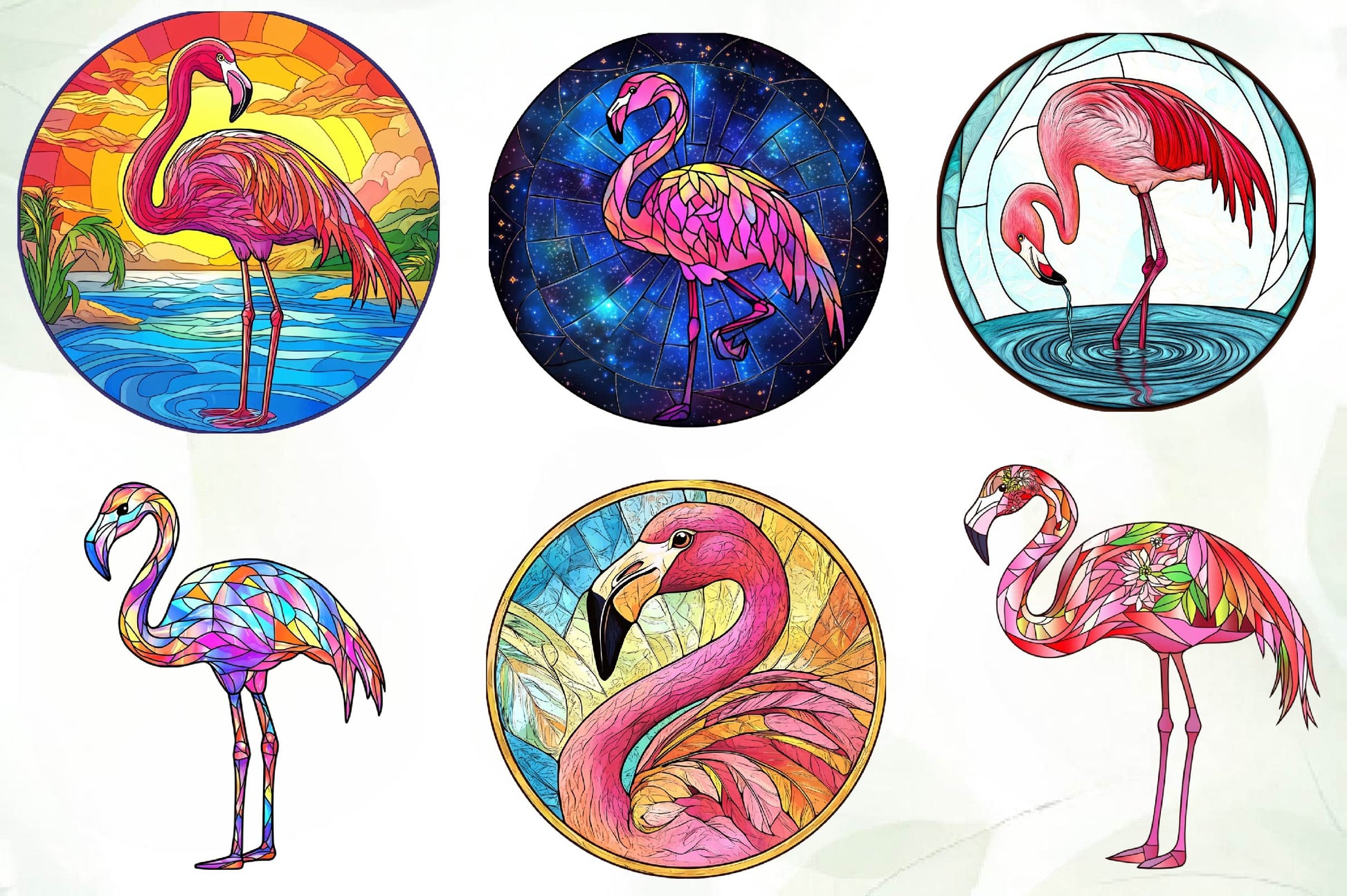 Round Stained Glass Flamingo Clipart Bundle - CraftNest - Digital Crafting and Art