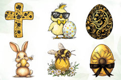 Black And Yellow Easter Clipart Bundle - CraftNest - Digital Crafting and Art