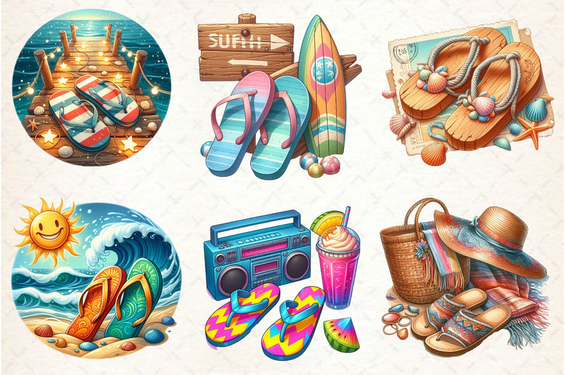 Retro Summer Flip Flops Clipart Bundle - CraftNest - Digital Crafting and Art