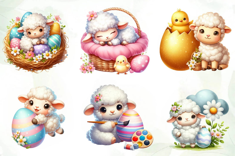 Easter Cute Sheep Easter Clipart Bundle - CraftNest - Digital Crafting and Art