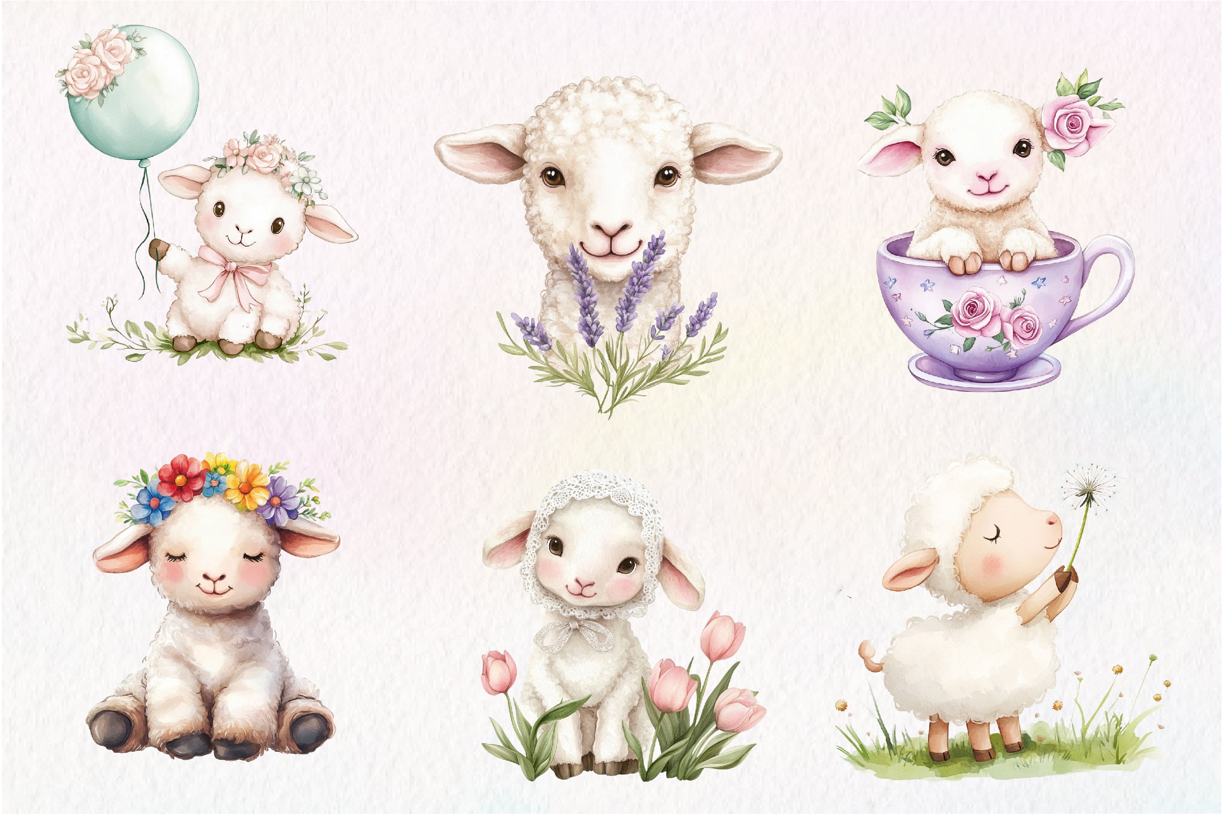 Spring Floral Baby Lamb Clipart Bundle - CraftNest - Digital Crafting and Art