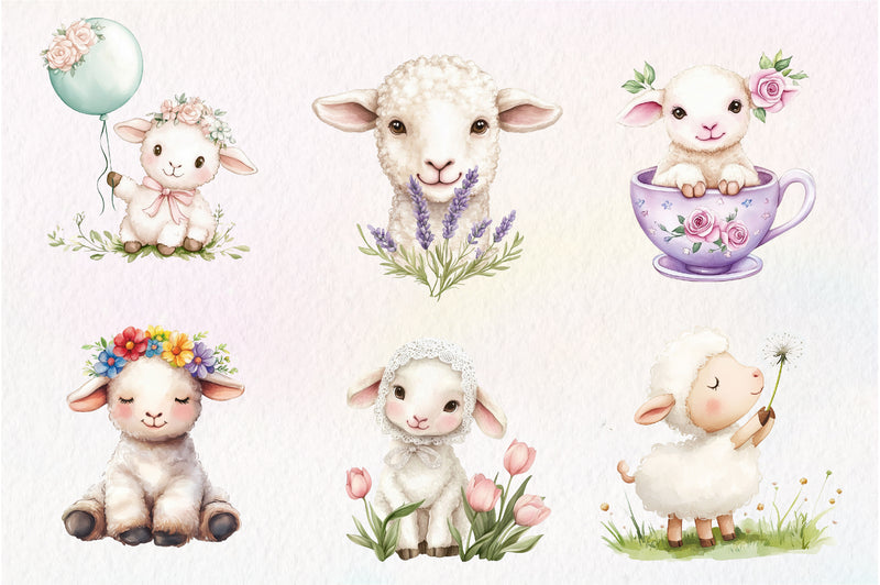 Spring Floral Baby Lamb Clipart Bundle - CraftNest - Digital Crafting and Art