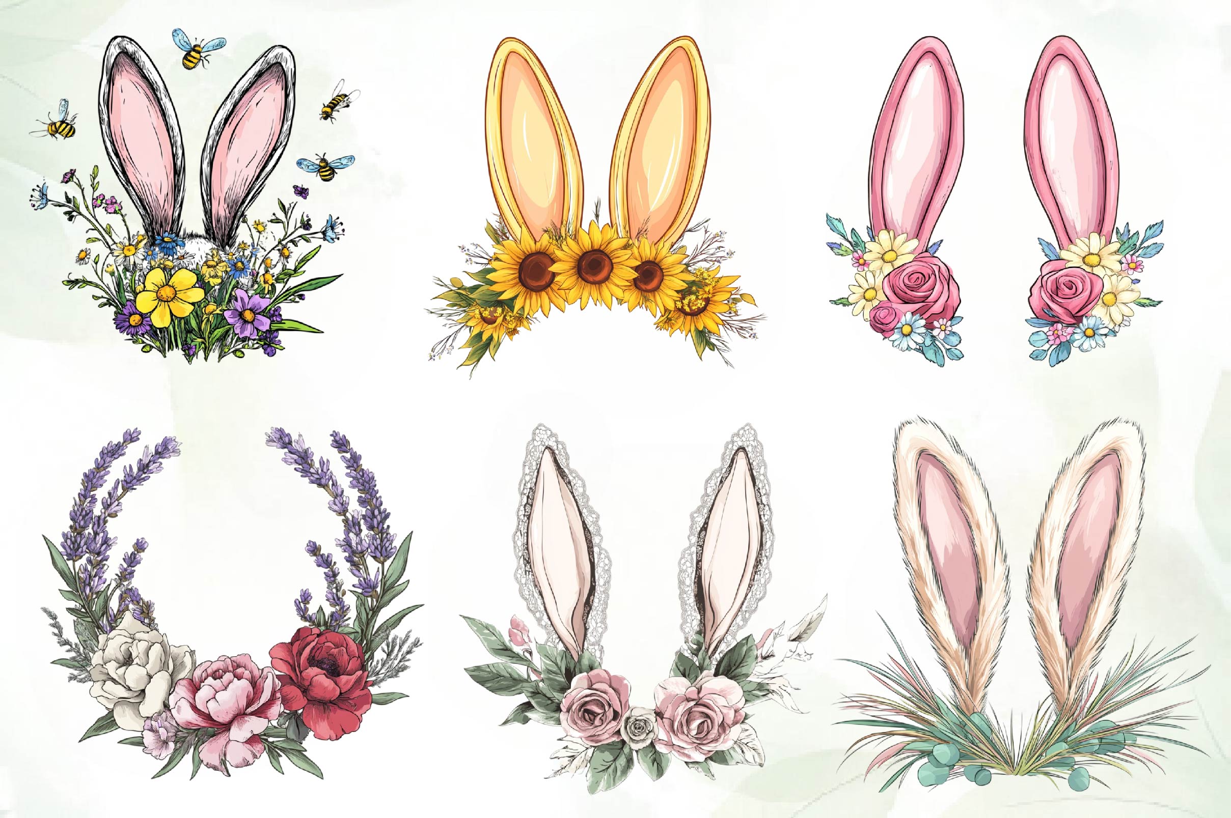 Floral Bunny Ears Design Clipart Bundle - CraftNest - Digital Crafting and Art