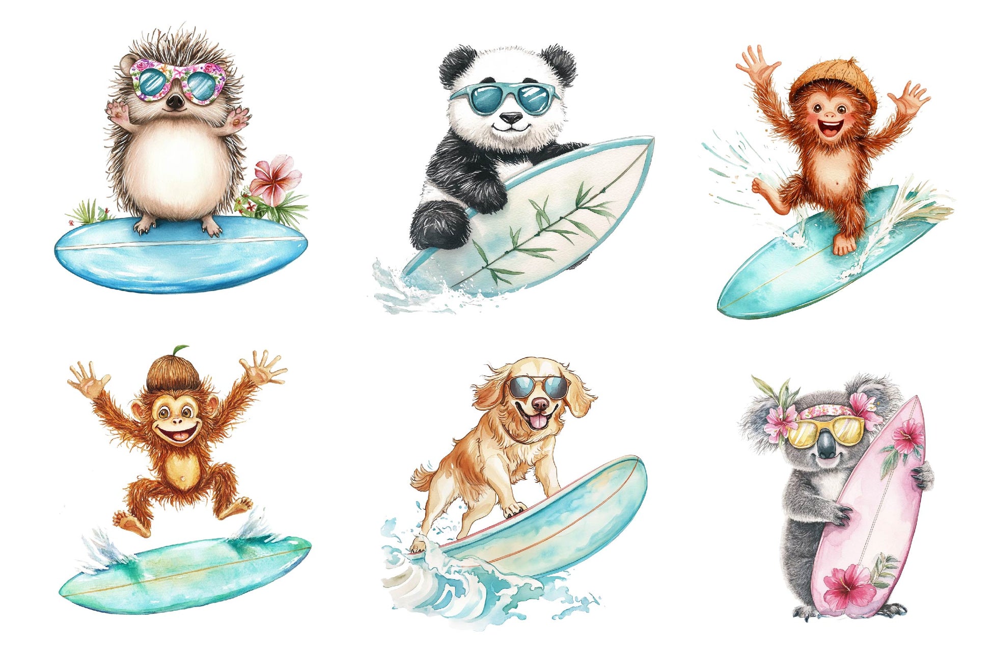 Retro Surfing Animals Clipart Bundle - CraftNest - Digital Crafting and Art