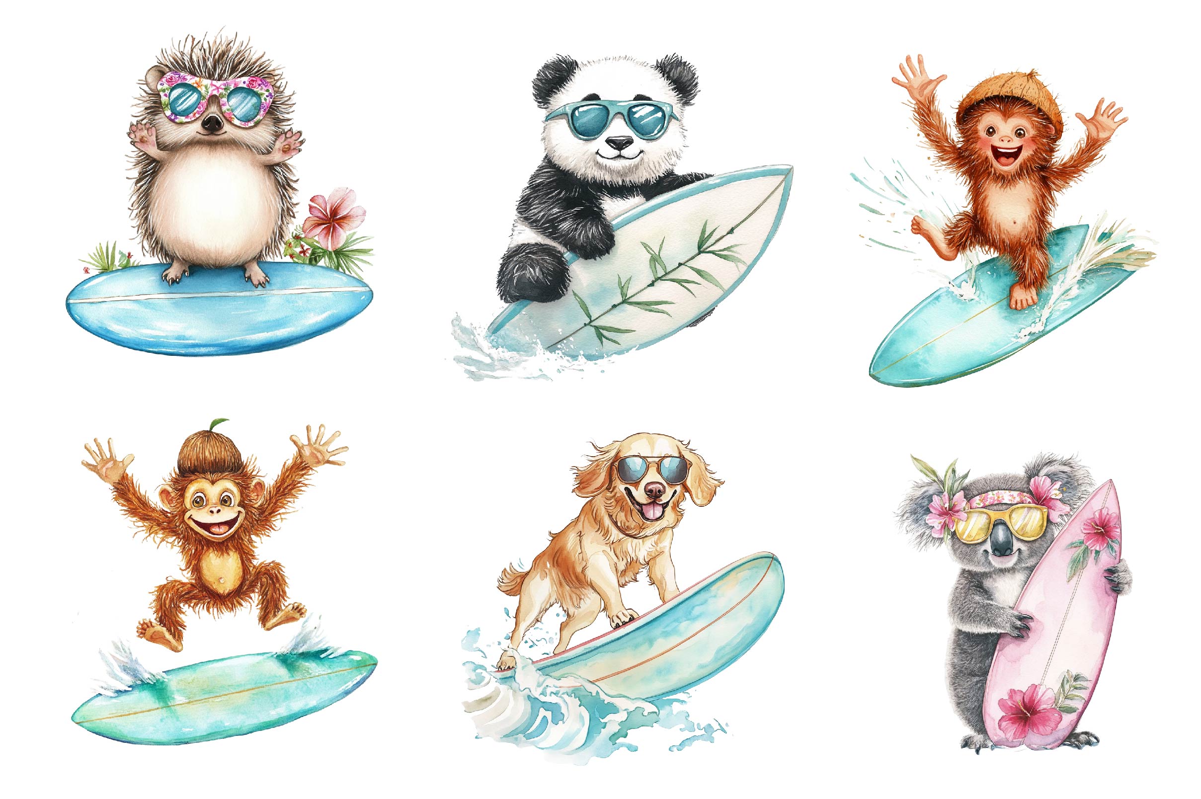 Retro Surfing Animals Clipart Bundle - CraftNest - Digital Crafting and Art