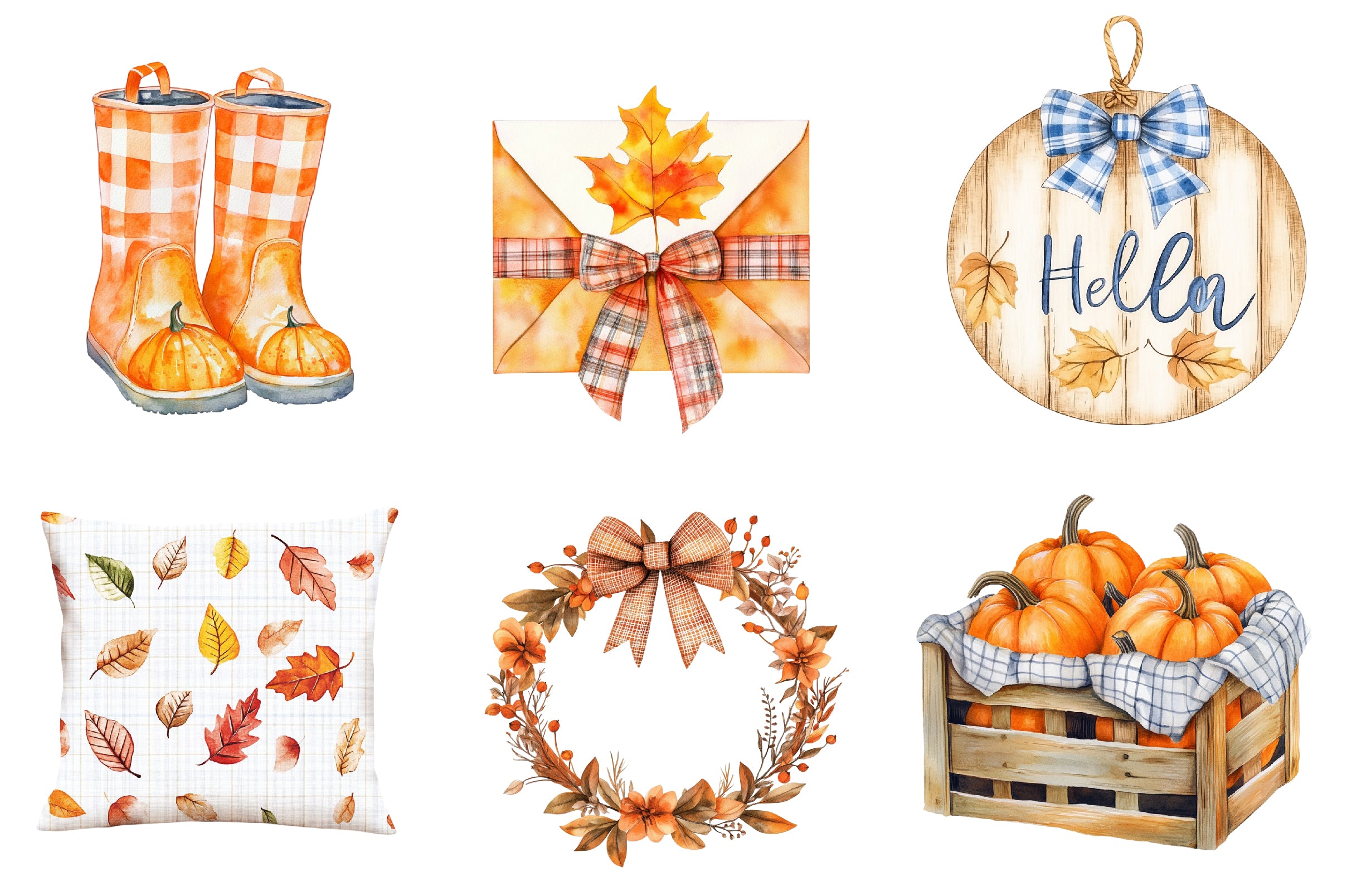 Gingham Autumn Clipart Bundle 1 - CraftNest - Digital Crafting and Art