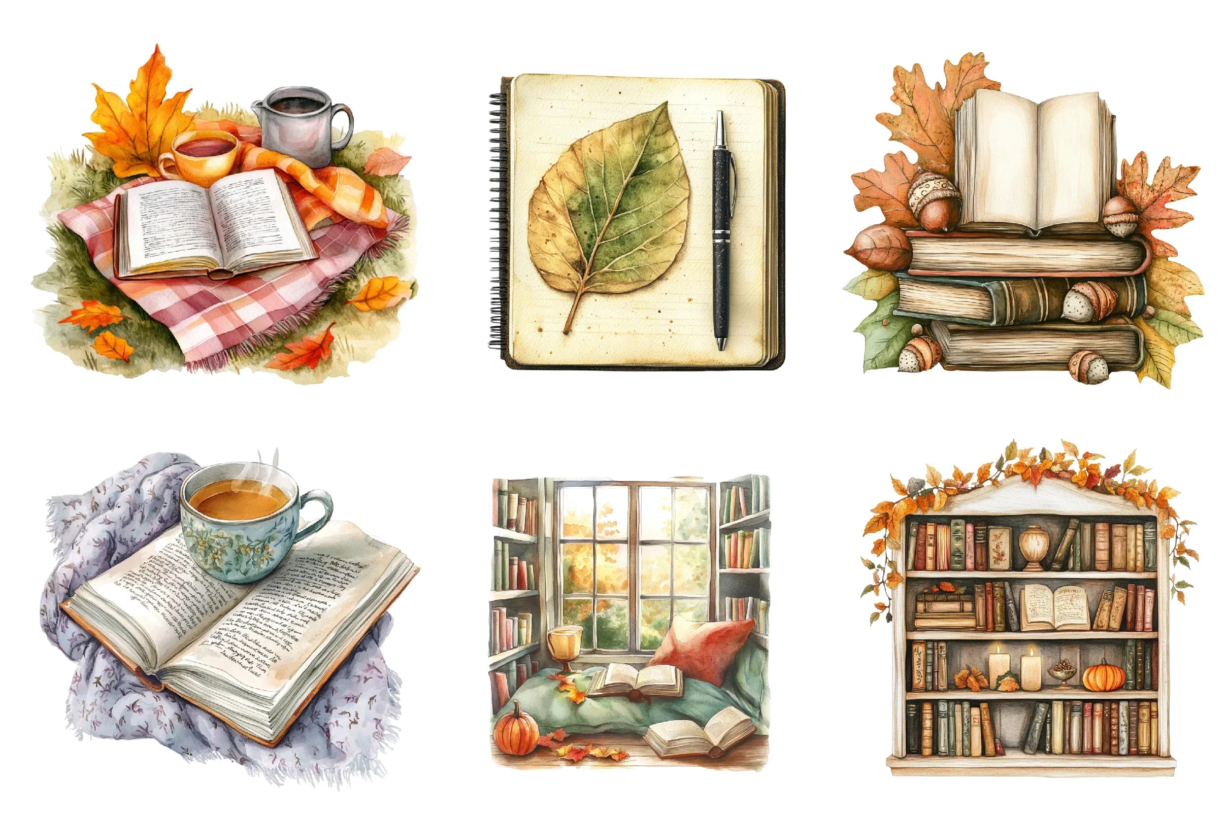 Autumn Reading Clipart Bundle