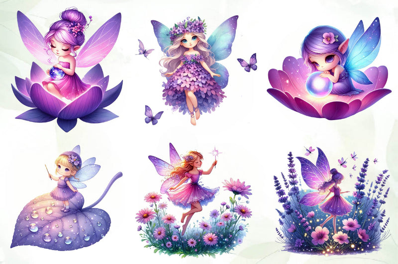 Magical Garden Purple Fairies Clipart Bundle 2 - CraftNest - Digital Crafting and Art