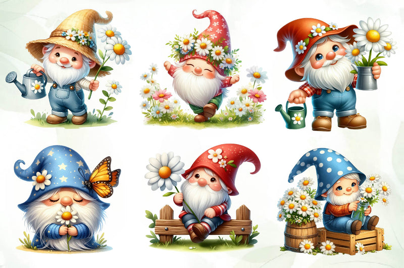 Cute Spring Gnome Daisy Flower Clipart Bundle - CraftNest - Digital Crafting and Art