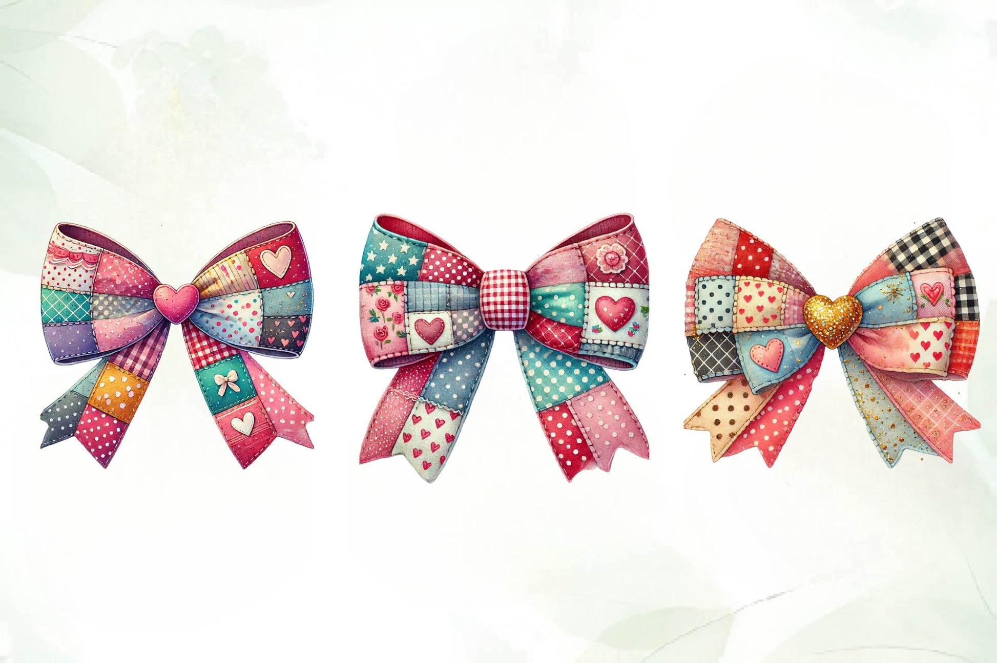Patchwork Valentines Day Bow Clipart Bundle - CraftNest - Digital Crafting and Art