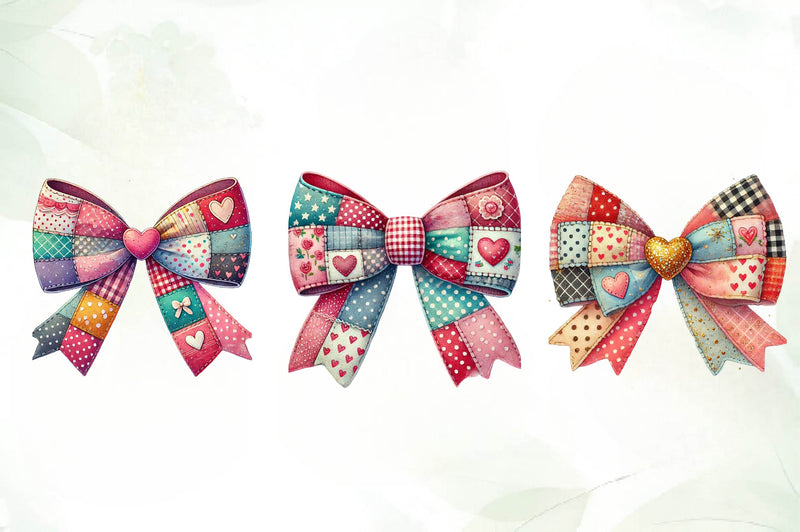Patchwork Valentines Day Bow Clipart Bundle - CraftNest - Digital Crafting and Art