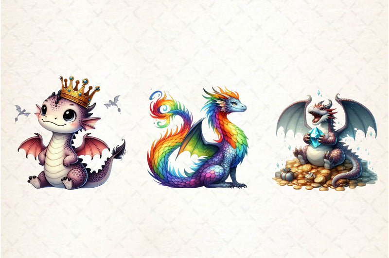 Cute Fantasy Baby Dragons Clipart Bundle - CraftNest - Digital Crafting and Art
