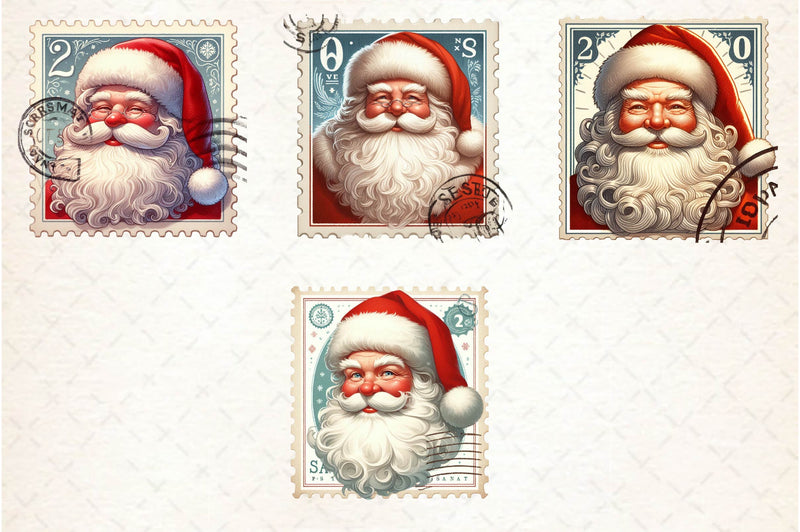 Postage Stamp Santa Claus Clipart Bundle - CraftNest - Digital Crafting and Art