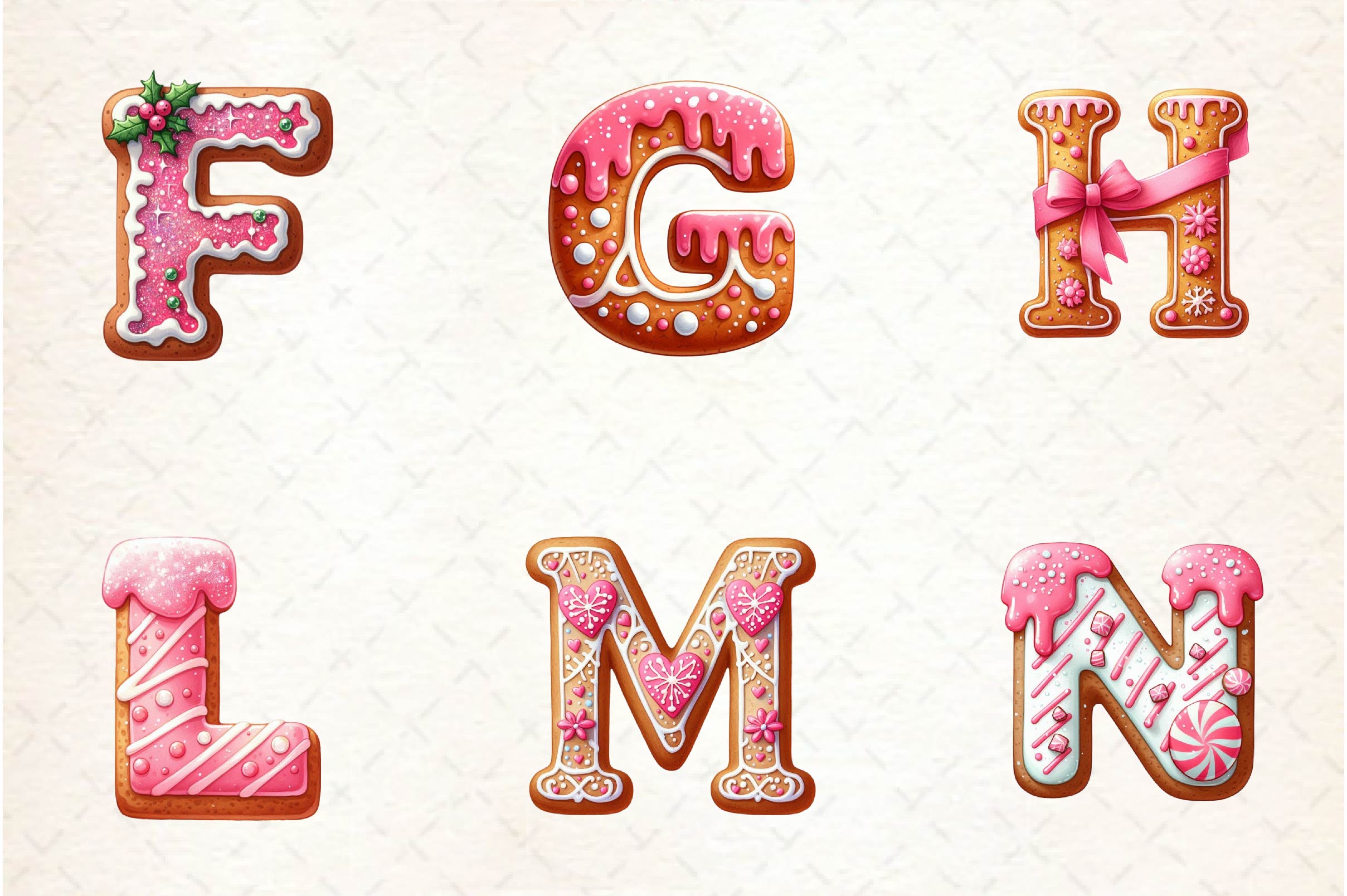 Pink Christmas Gingerbread Alphabet Clipart Bundle - CraftNest - Digital Crafting and Art