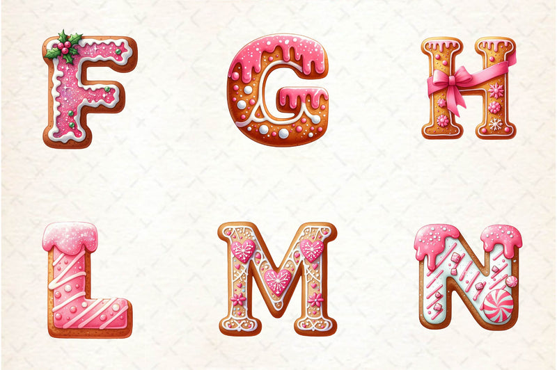 Pink Christmas Gingerbread Alphabet Clipart Bundle - CraftNest - Digital Crafting and Art