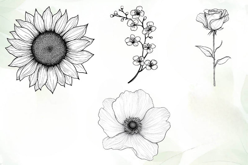Botanical Line Art Designs Flower Clipart Bundle - CraftNest - Digital Crafting and Art